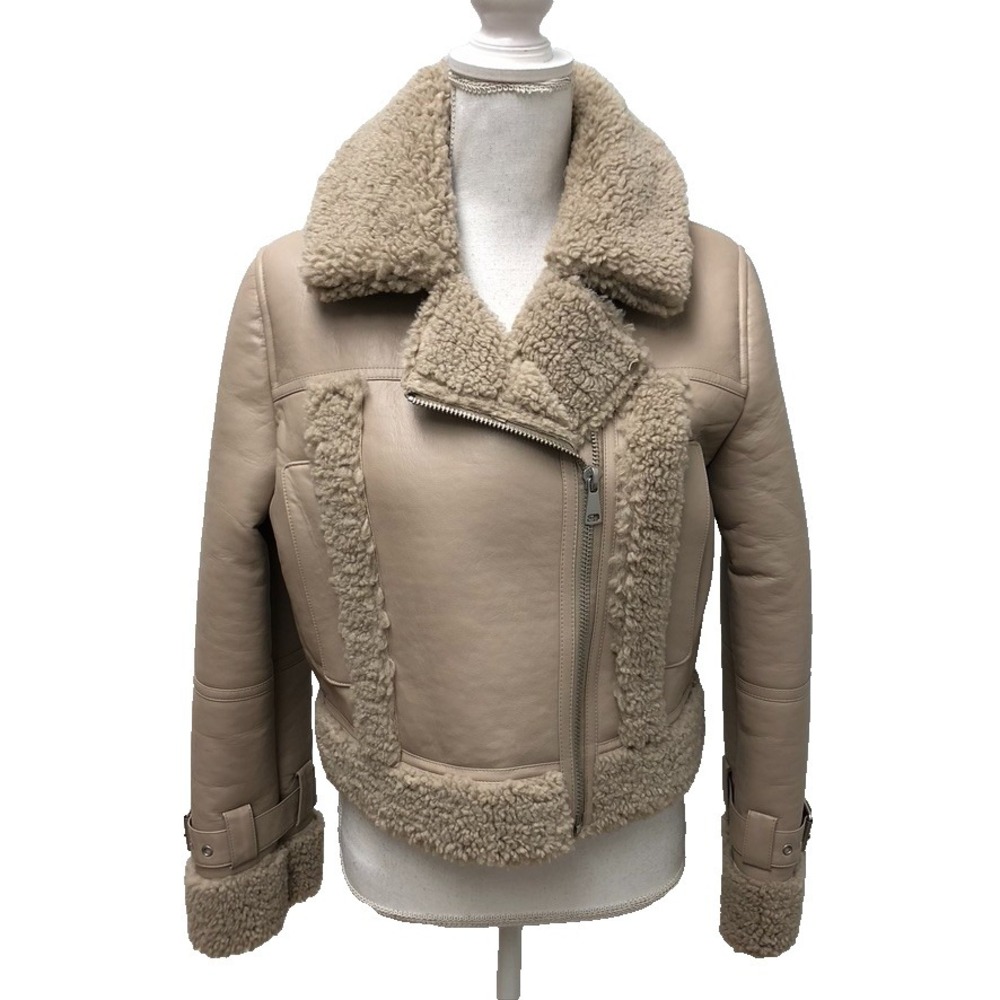 Apparis Moto Jacket Womens Small Beige‎ Vegan Leather Shearling Gorpcore Biker